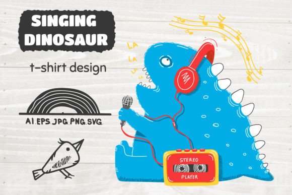 Singing Dinosaur SVG. Funny Dinosaur PNG for Graphics and Crafts